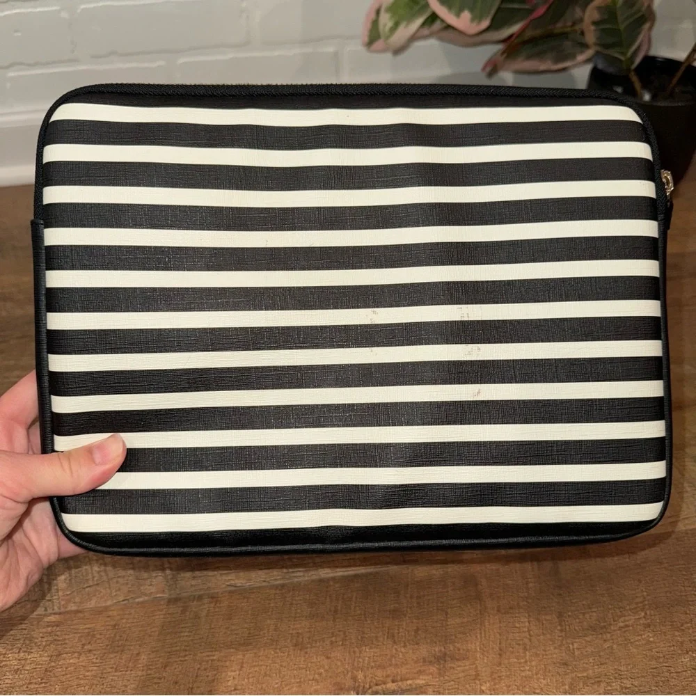 Kate Spade New York Black and White Striped Laptop Sleeve